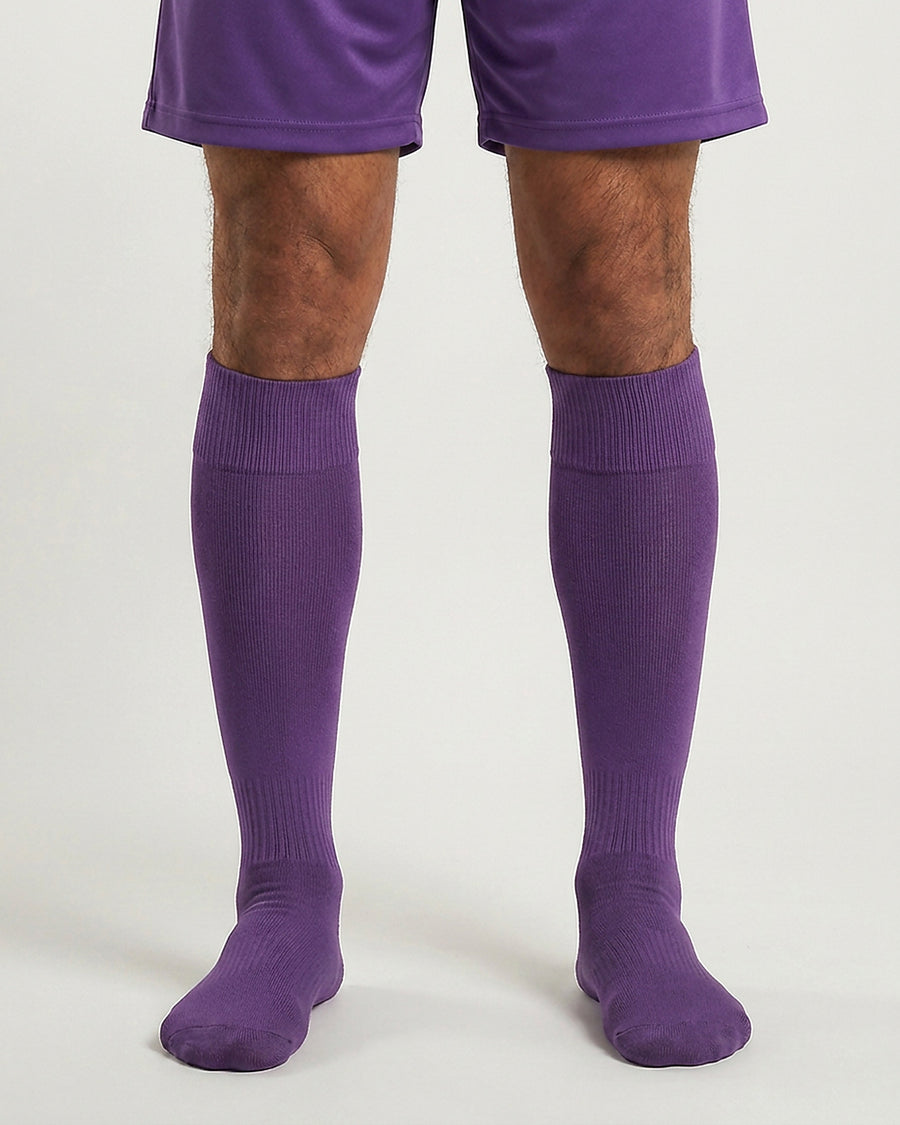 Farrellys World knee-length football socks with matching shorts - Purple