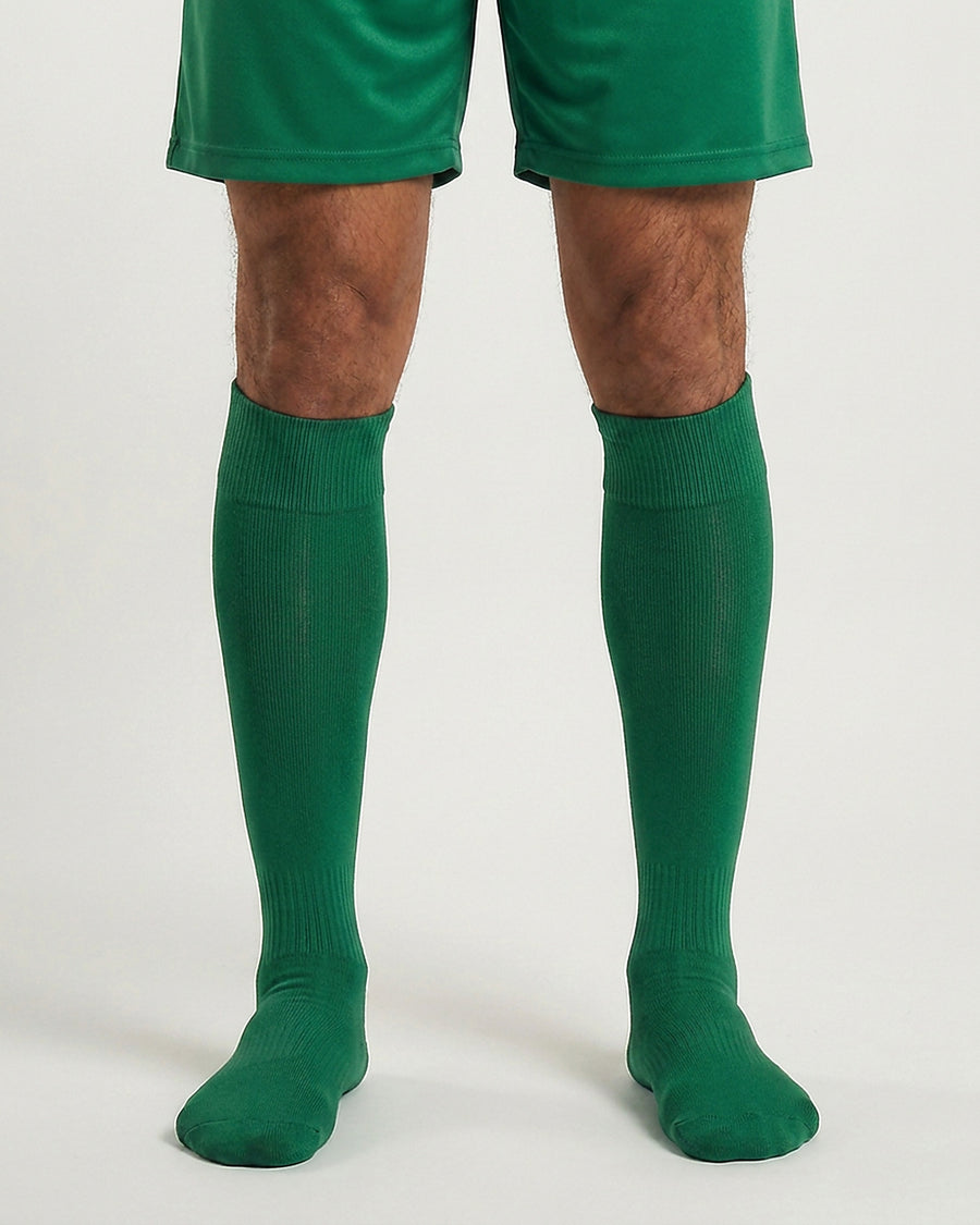 Farrellys World knee-length football socks with matching shorts - Irish Green