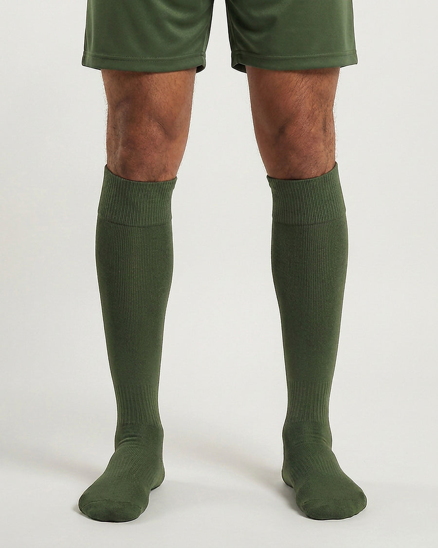 Farrellys World knee-length football socks with matching shorts - Olive Green