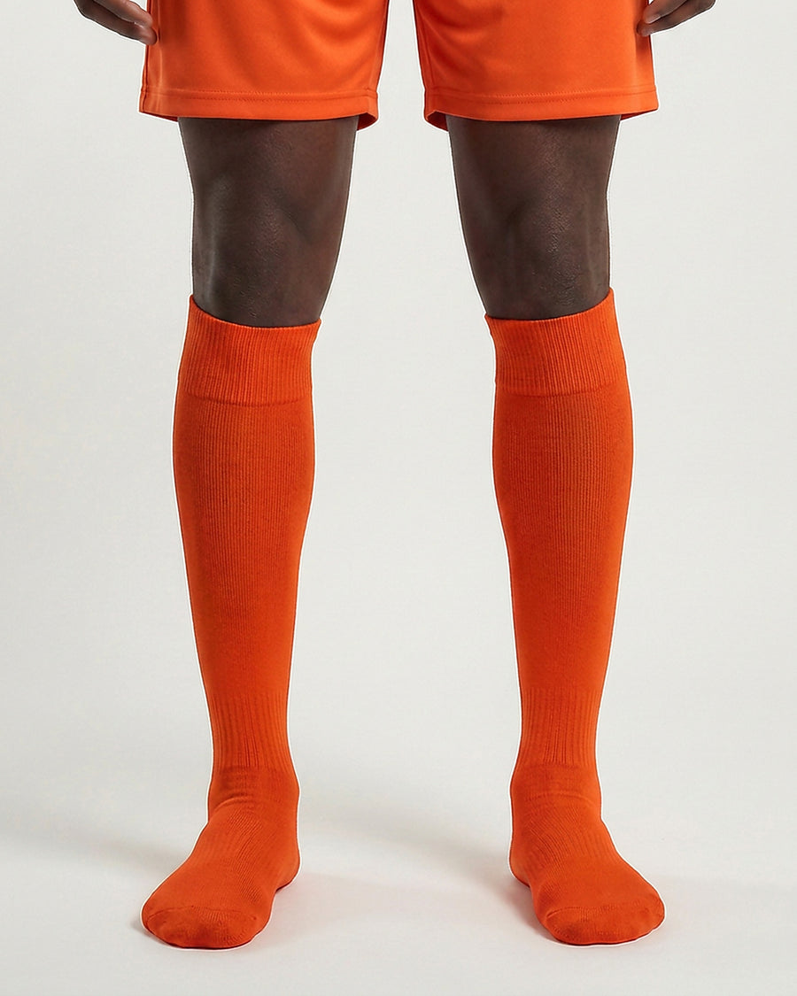 Farrellys World knee-length football socks with matching shorts - Orange