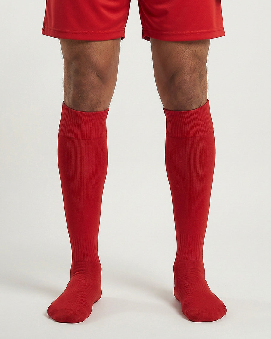 Farrellys World knee-length football socks with matching shorts - Red