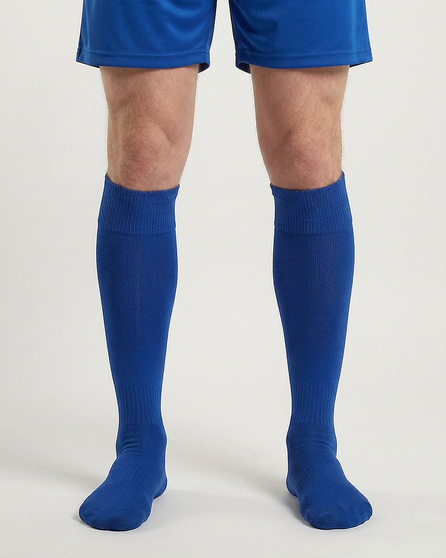 Farrellys World knee-length football socks with matching shorts - Royal Blue