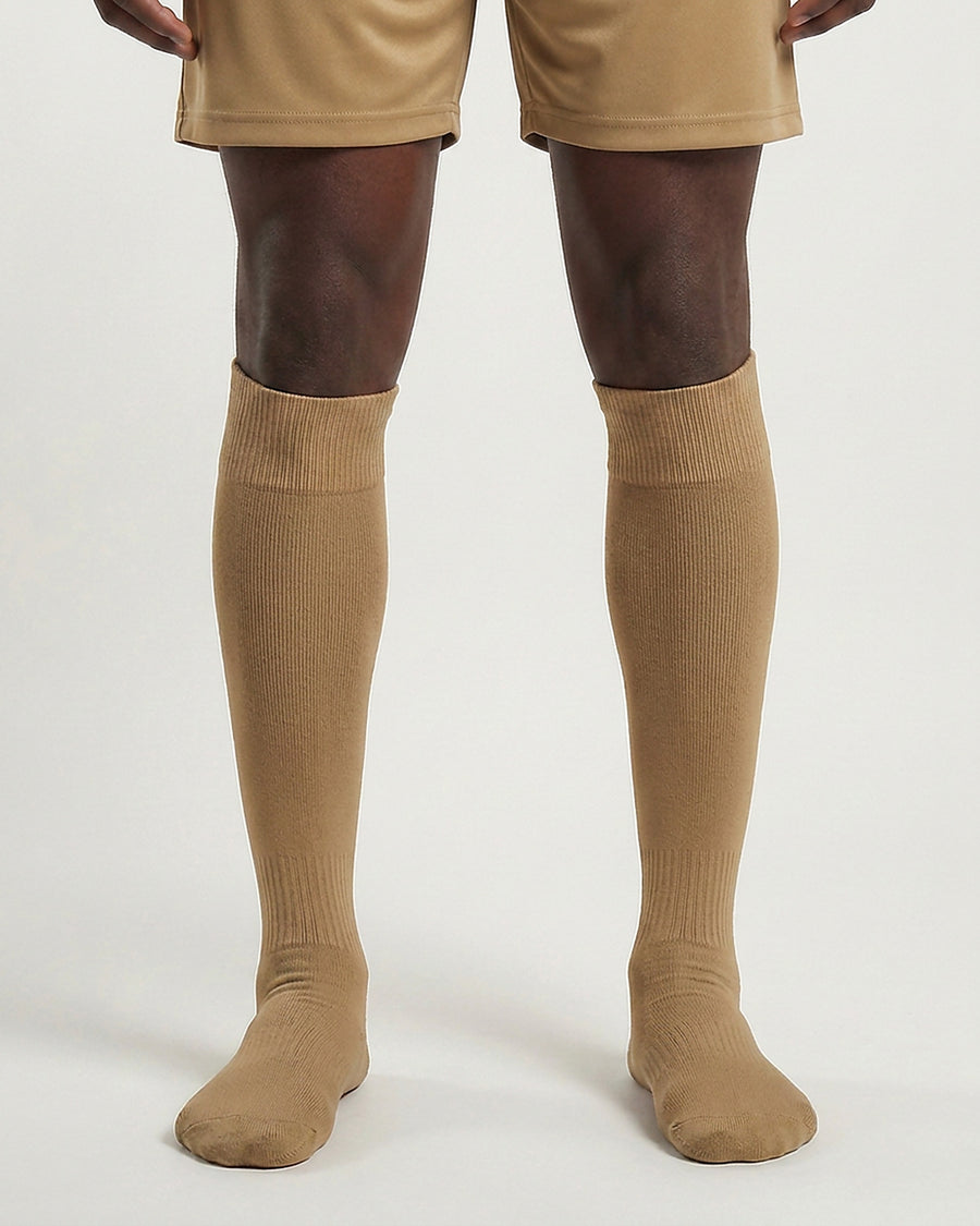 Farrellys World knee-length football socks with matching shorts - Skin