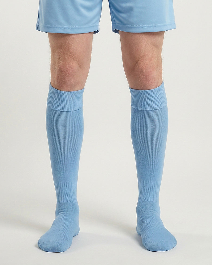Farrellys World knee-length football socks with matching shorts - Sky Blue